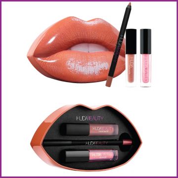 Huda Beauty Contour & Strobe Liquid Lip Set, 3-in-1 Lip Shape Box, Perfect for Gift 