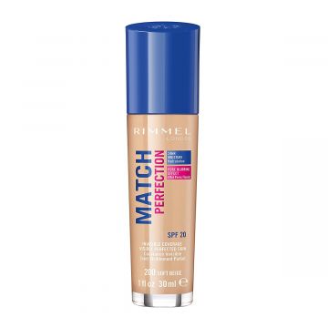 Rimmel London Match Perfection Liquid Foundation, Hydrating, SPF 20, Light Coverage & Visibly Perfected Skin, Up-to 24hr Stay