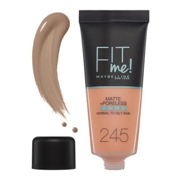 Maybelline Fit Me®, Matte + Poreless Foundation, Natural Finish, Oil-Free, All Day Wear, Controls Shine & Blurs’ Pores