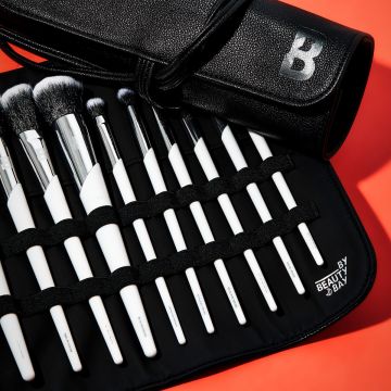 Beauty Bay 10-Piece Eye & Face Brush Set, Multi-Functional, Wrapped in Faux Leather Roll