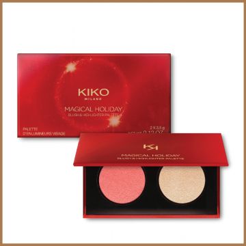 Kiko Milano Magical Holiday Blush & Highlighter palette 2-in-1, Creamy Texture, Velvety Feel, Glossy Effect, Natural & Radiant Finish, Light to Intense Buildable, Enhances Features -  3.5g